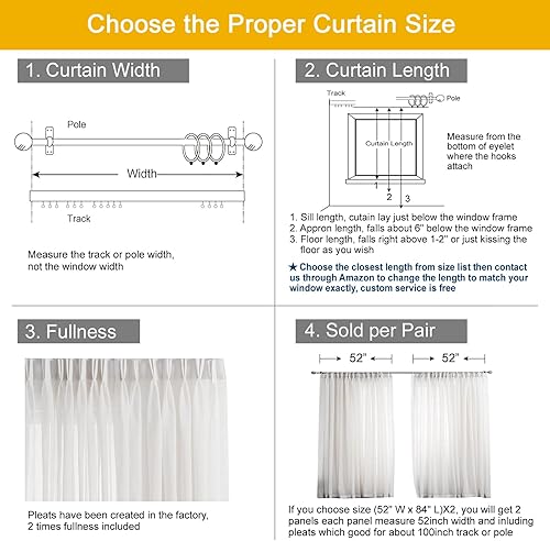 Miniatura 7 de Yin Yang Cortinas semitraslúcidas blancas para sala de estar de 84 pulgadas de largo, elegantes paneles plisados de ventana con rayas verticales