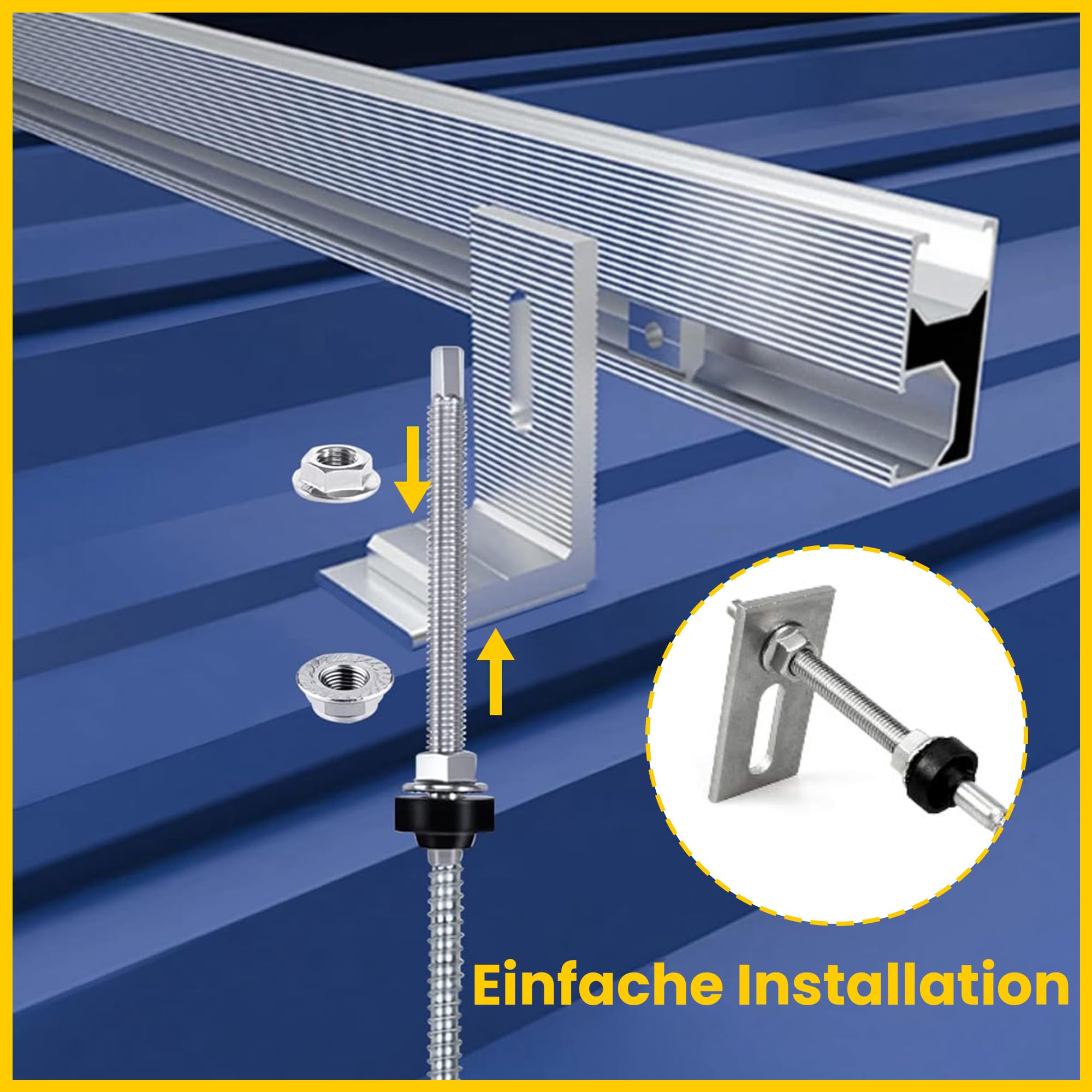 Offgridtec - Tornillo M10 x 200, acero inoxidable, altura regulable, incluye chapa adaptadora, junta de goma EPDM