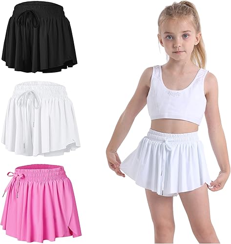 Paquete de 3 faldas cortas con vuelo de mariposa para niñas, tenis y animadoras, atléticas, para correr, para adolescentes y niñas