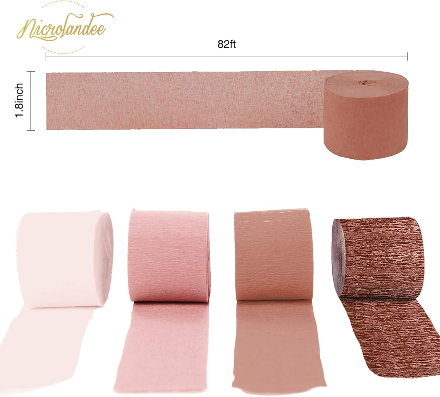 NICROLANDEE Wedding Party Supplies - 8 Rolls Rose Gold Crepe Paper Streamers Tassels Streamer Paper for Wedding Bachelorette Party Birthday Baby Bridal Shower Family Gathering Decorations, 82ft Long : Home & Kitchen