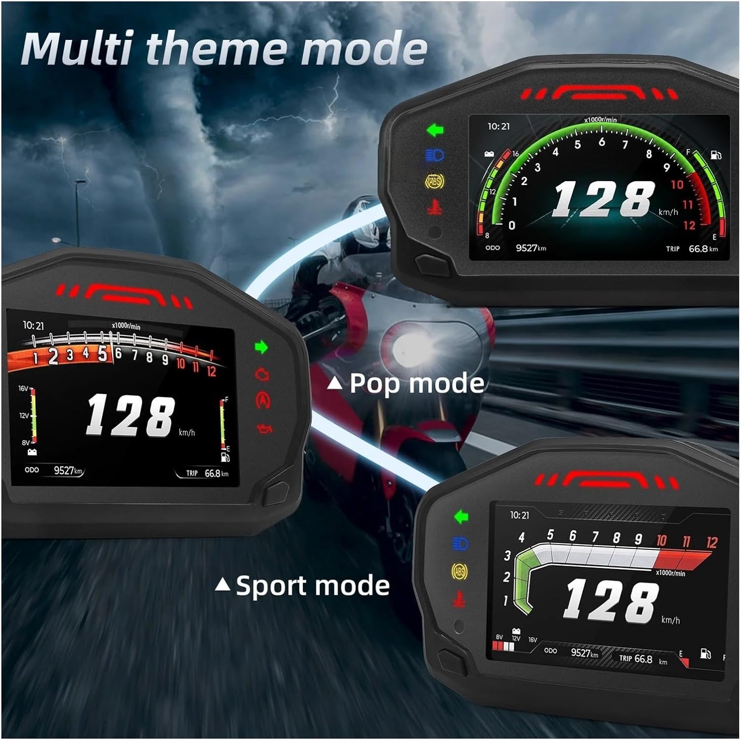 Motorcycle Speedometer Gauge Universal Motorcycle Tachometer Fuel Gauge Time RPM Trip Odometer Digital Dashboard for 12V Display