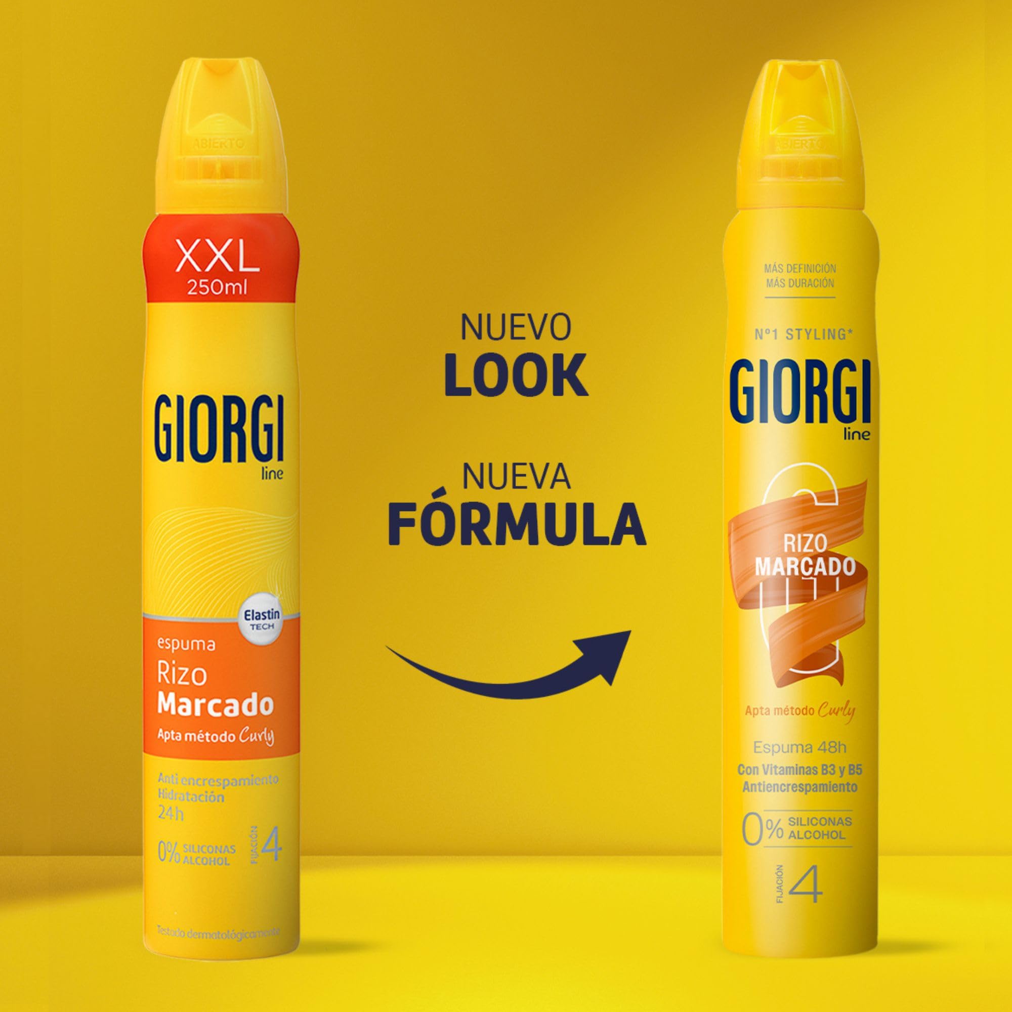 Giorgi Line - Espuma Rizo Marcado 48h, Anti Escrespamiento e Hidratación, 0% Siliconas y Alcohol, Fijación 4 - Formato Viaje, 100 ml
