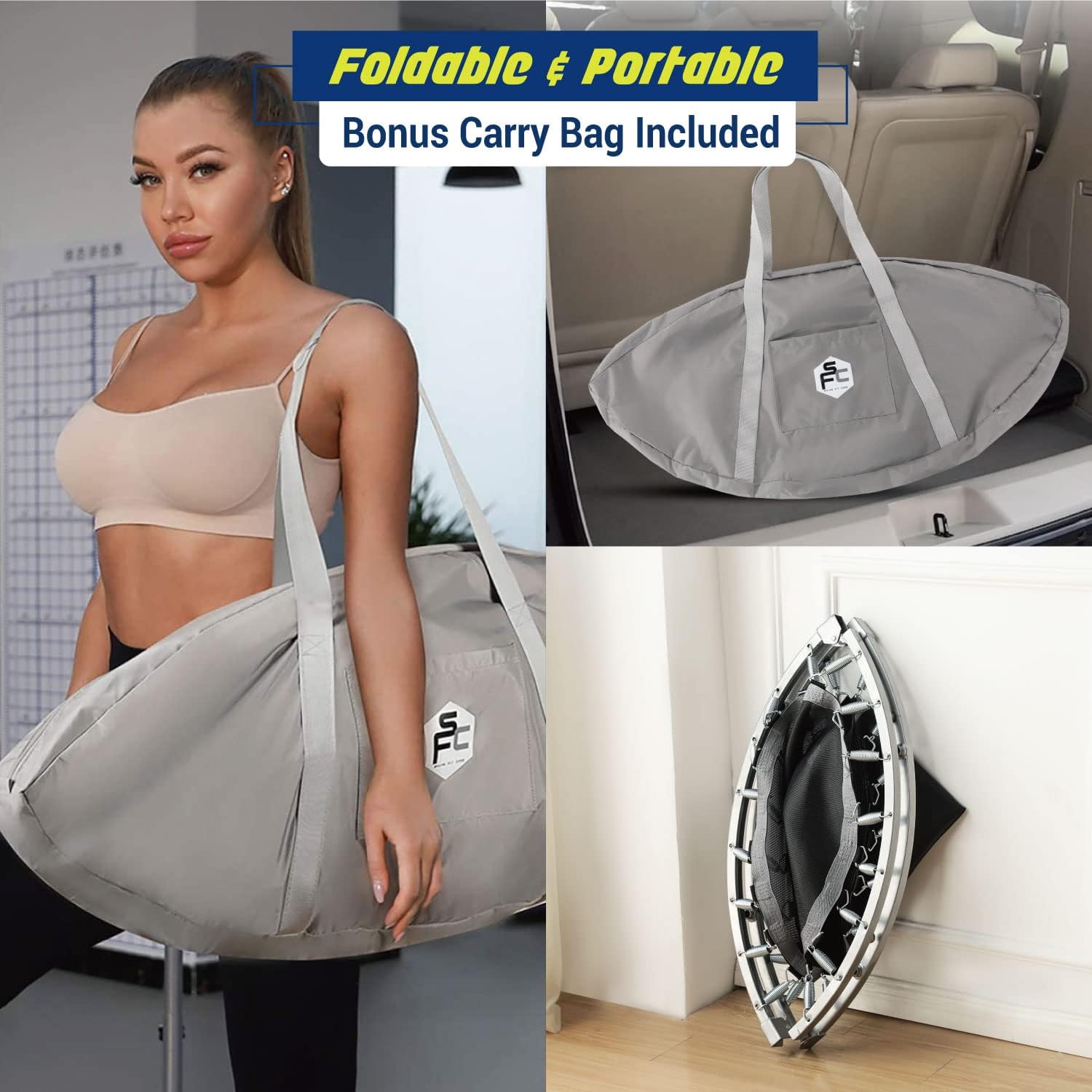 Shape Fit Core Indoor Rebounder Fitness Trampoline for Adults with Carry Bag(48 inches)- Bonus Workout Mini Accessories(Ropeless Jump Rope & Resistance Band) Included for Adult Exercise : Sports & Outdoors