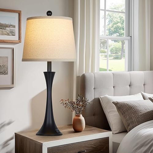 Miniatura 5 de 27.5" Table Lamps Set of 2, Touch Bedside Lamps with USB C+A Ports, 3 Way Dimmable Nightstand Lamps for Bedroom, Living Room, Office, Black Lamp