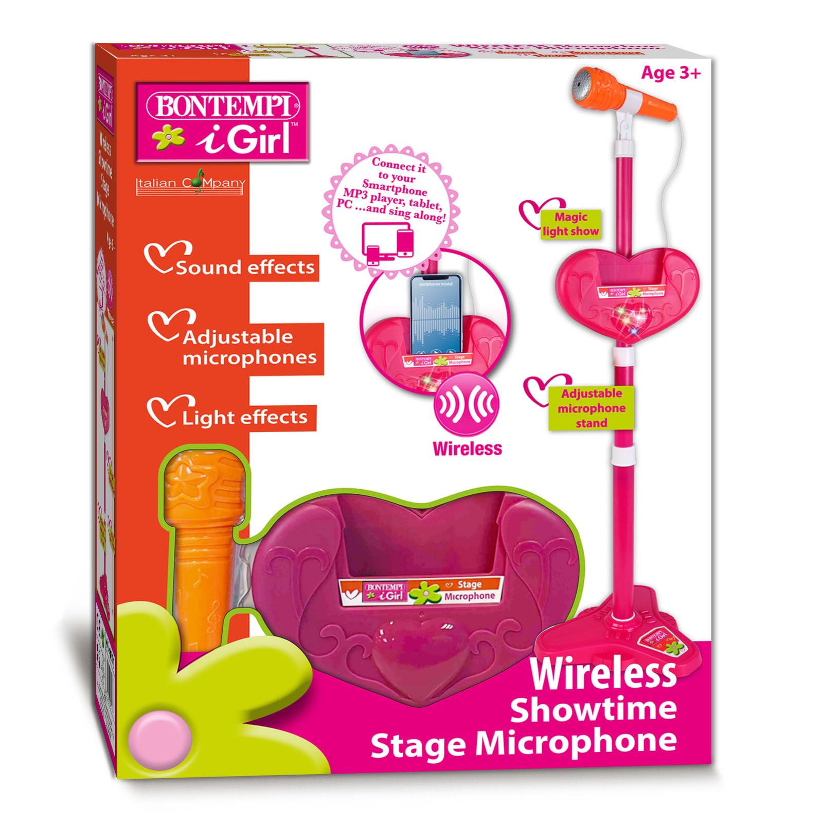 Bontempi | WirelessStage Mic - Microfono da Palco Wireless per Esibizioni Senza Limiti, Rosa, 210x210x1000 mm