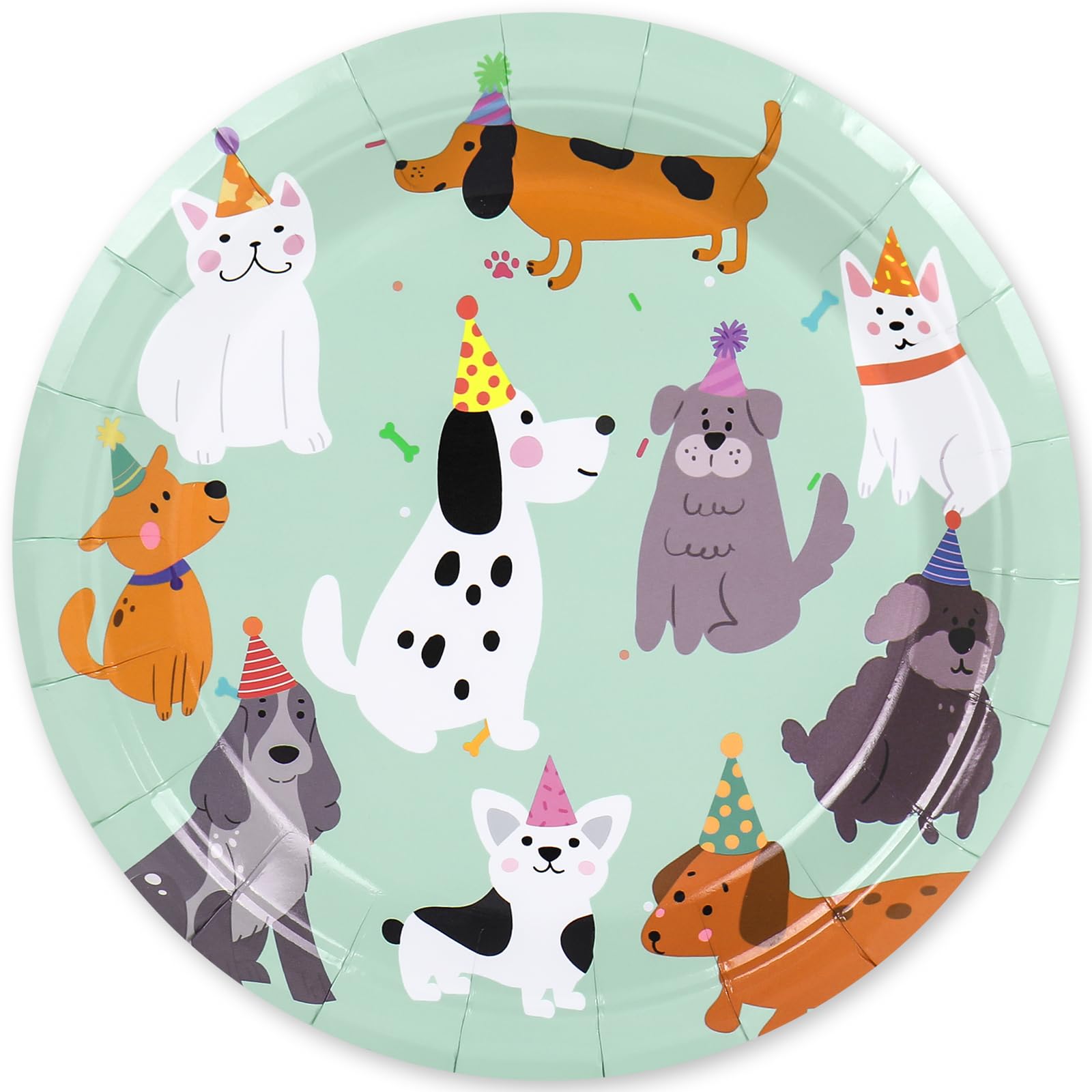 JarThenaAMCS Pappteller mit Hundemotiv, grün, Welpe, 22,9 cm und 17,8 cm, niedliche Cartoon-Speiseteller für Tiere, Haustierpartys, Tischdekoration, 30 Stück