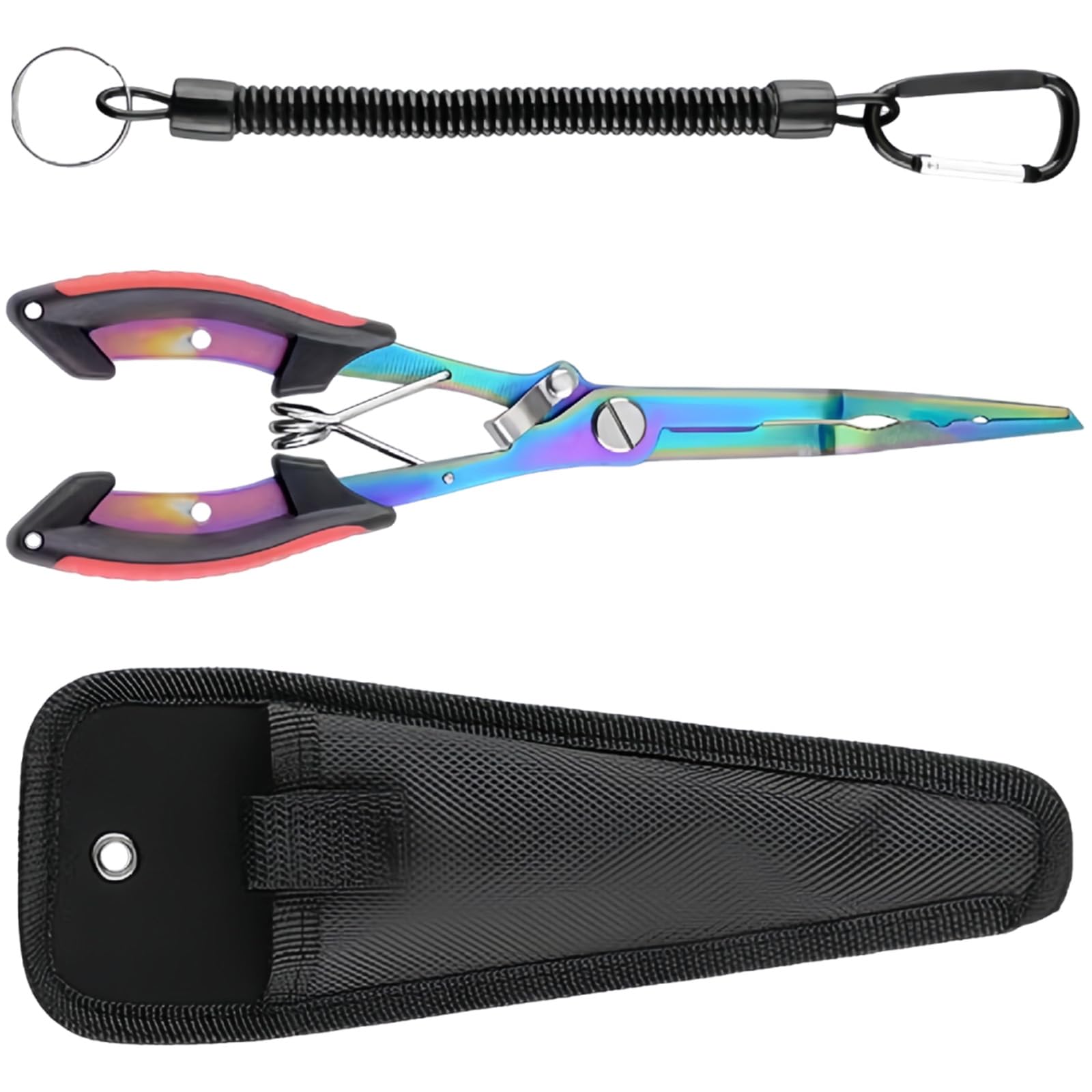 Long Nose Fishing Pliers with Scissors, Stainless Steel Fishing Pliers, Pike Line Cutter Sea Multi Accessories with Sheath, Fishing Accessories Gifts for Men, Handy as Disgorger & Sciss