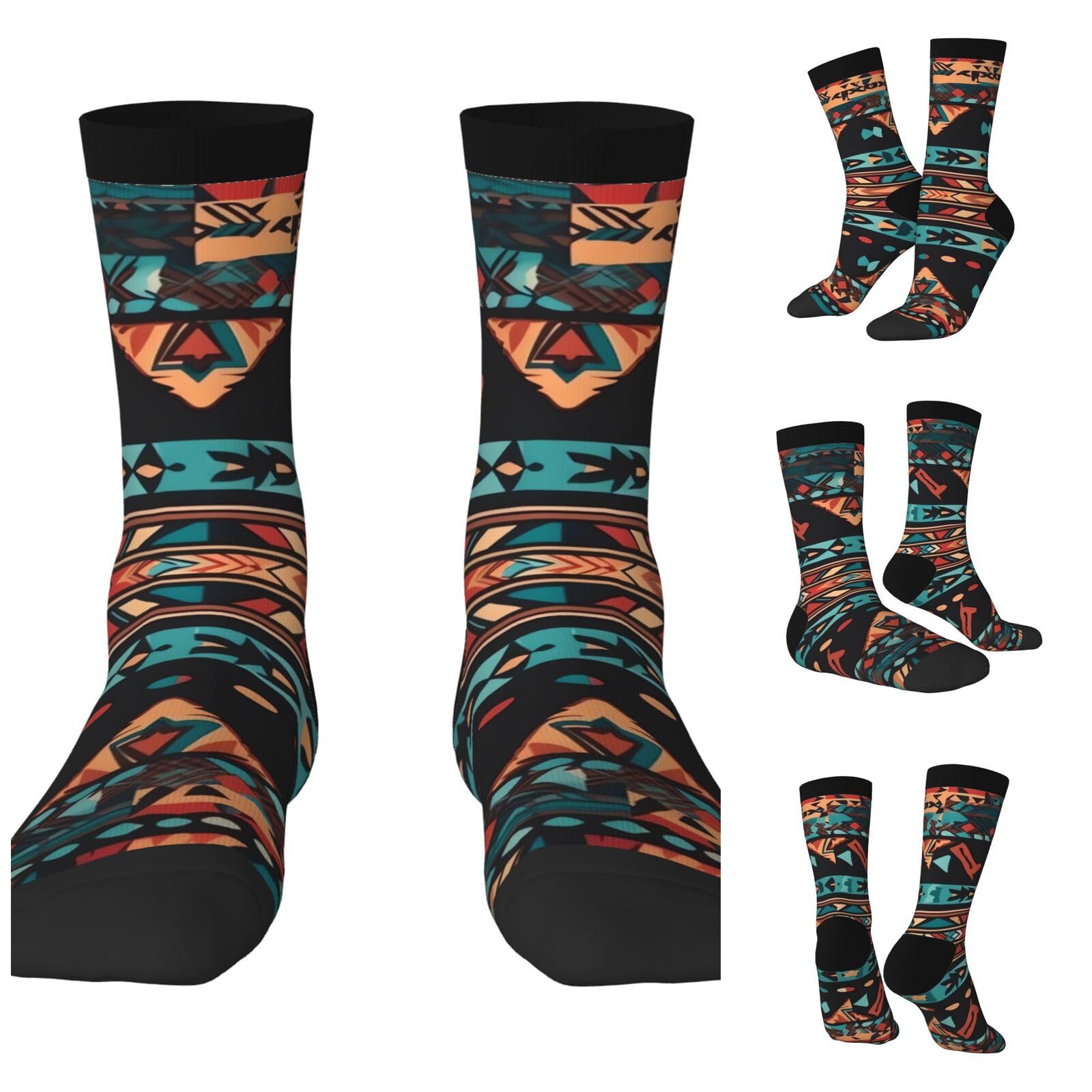LZQPOEAS Navajo tribal pattern Athletic Socks Unisex Cushioned Crew Socks Hiking Running Calf Sock Soft Above Ankle Sock