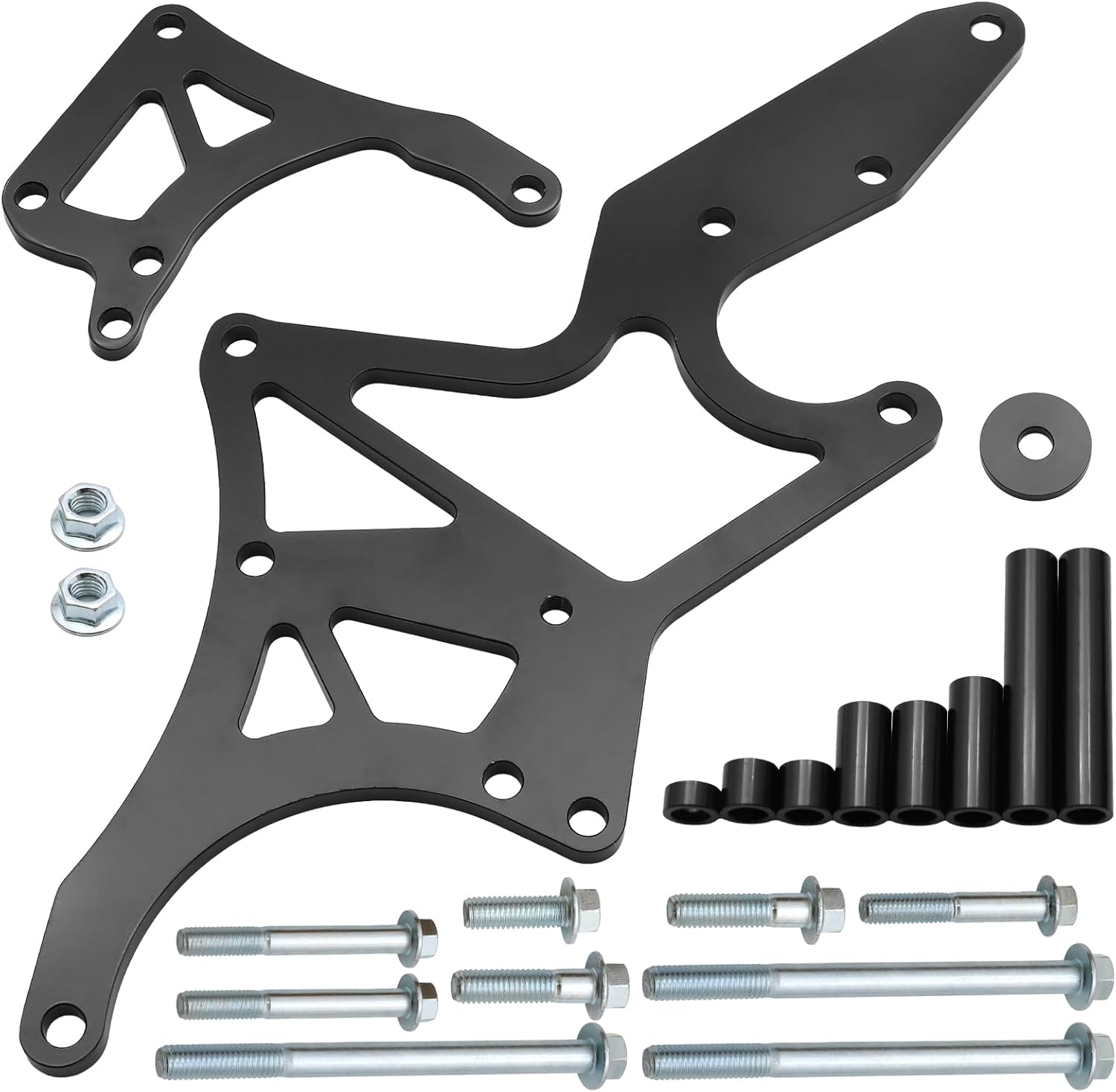 LS Engine Serpentine Relocation Bracket Kit - Anodized Steel Black Coated | 180° Alternator | Fit LS1-LS7 4.8/5.3/6.0/6.2L Truck SUV 1962-1981 Black.