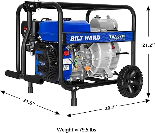 Vista 6 de BILT HARD Bomba de basura de 3 pulgadas, bomba de agua a gas de 290 GPM 7HP, motor de 4 ciclos de 212 cc con mango y ruedas, manguera de descarga