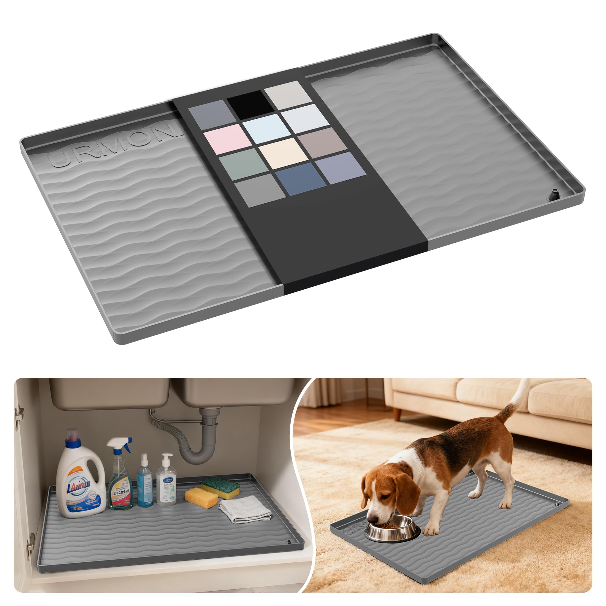 URMONA Waterproof Silicone Under Sink Mat, 22 x 14 in, Flexible Shelf Liner
