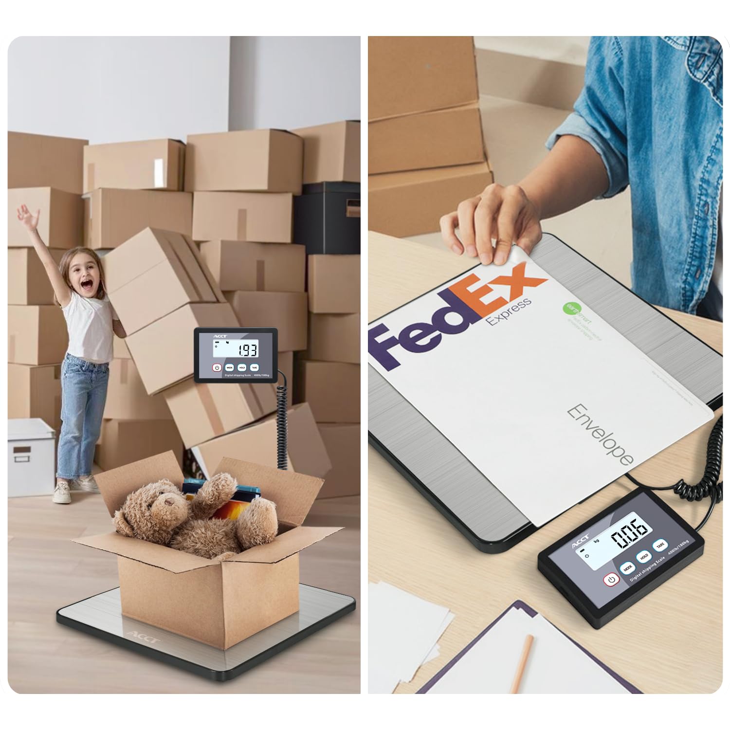 Básculas para correo ACCT, 400 lb/180 kg, báscula postal con función de retención/tara, Bascula Industrial para paquetes/mascotas/equipaje/oficina, peso maletas viaje, pilas y cable USB incluidos