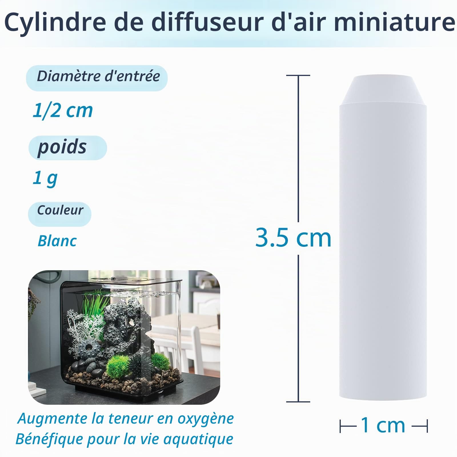 Pawfly Cylindres de Pierre à air pour Aquarium, 5 Pièces Mini Bubbler Blanc de Remplacement pour Tube spécifique Classic Flow Halo et Life Fish Tanks Diffuseur de Bulles pour Nano Air Pumps