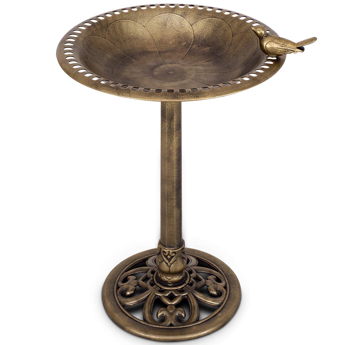 DREAMADE Bain d’Oiseaux Sauvages sur Pied, Etanche Résistant aux Imtempéries, Jardin/Cour Extérieur, Décoratif avec Aspect Métal, Bronze (Bronze)
