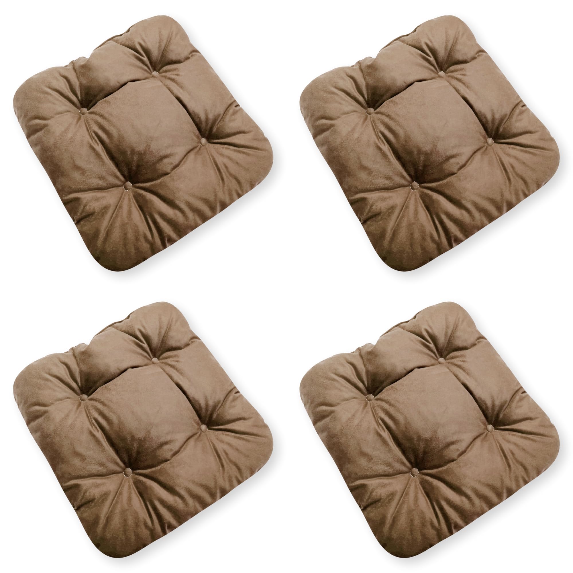 4x Gepolsterte Stuhlkissen Mit Bändern – 45x45 Cm, Gesteppt, Wasserabweisend, Für Innen & Außen