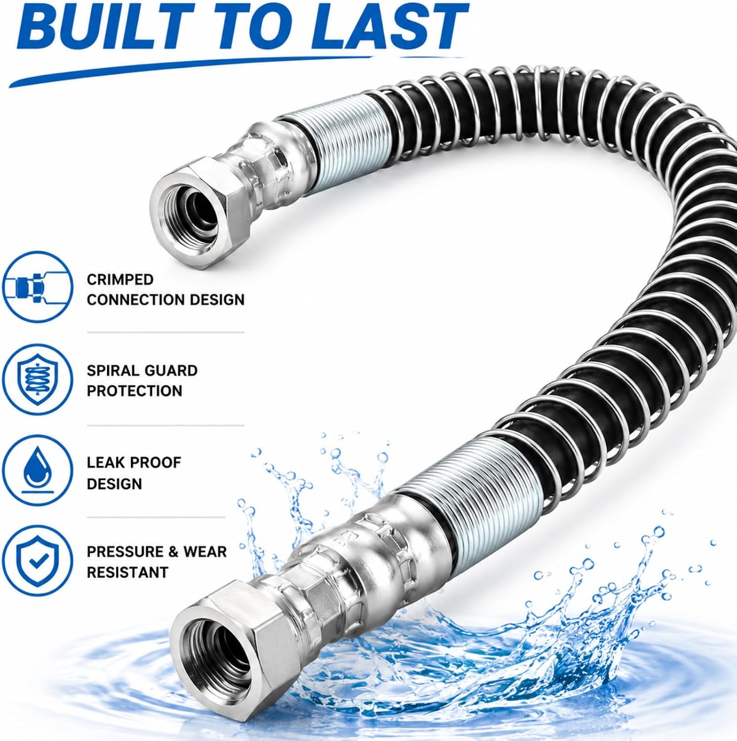 24" LPG Hose Crimped Liquid Propane Assembly, 3/8" OD Hose with Crimped Fittings and Spiral Guard, Universal Forklift Tank Connection