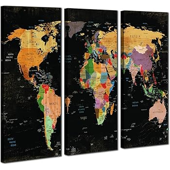 Amazon Com Decoracion Mi Colorido Mapa Del Mundo Arte De Pared En