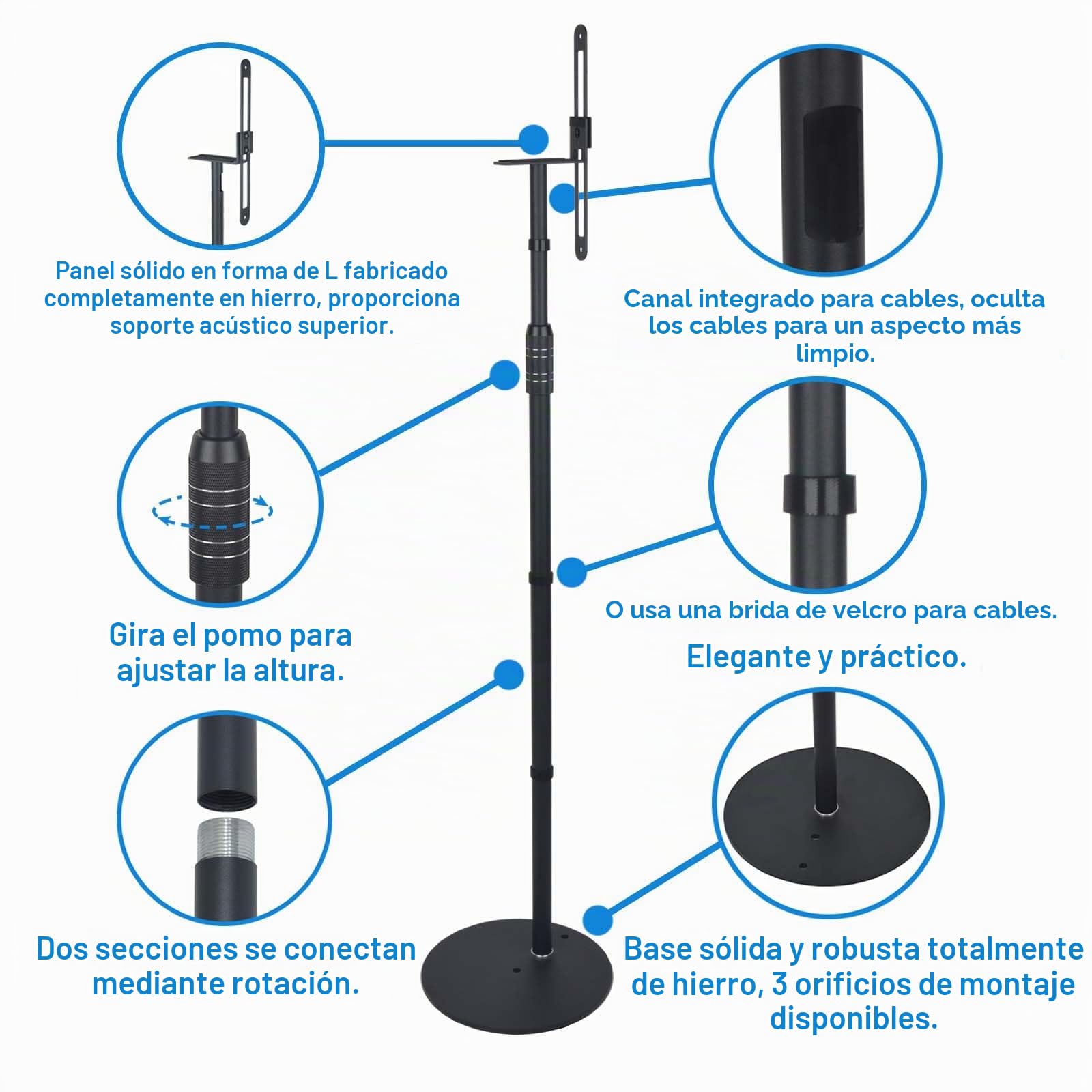 Soportes para Altavoces, soporta Altavoces satélite y Otros Altavoces pequeños, Altura Ajustable de 33« a 48», soporta hasta 6 Libras, HD-718, 2 Paquetes (Negro)