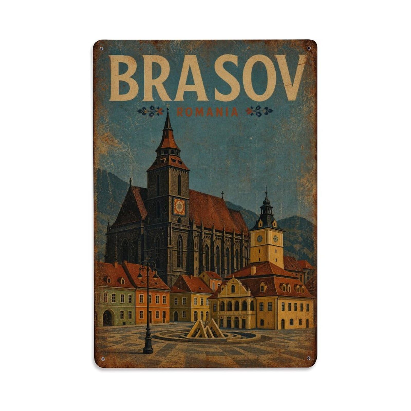 Travel Retro Romania Brasov Metal Tin Sign