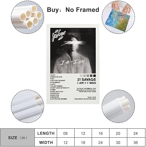 Miniatura 2 de BICHI Póster con texto en inglés "I Am I Was" con texto en inglés "I Am I Was", pintura decorativa, lienzo para pared, para sala de estar,