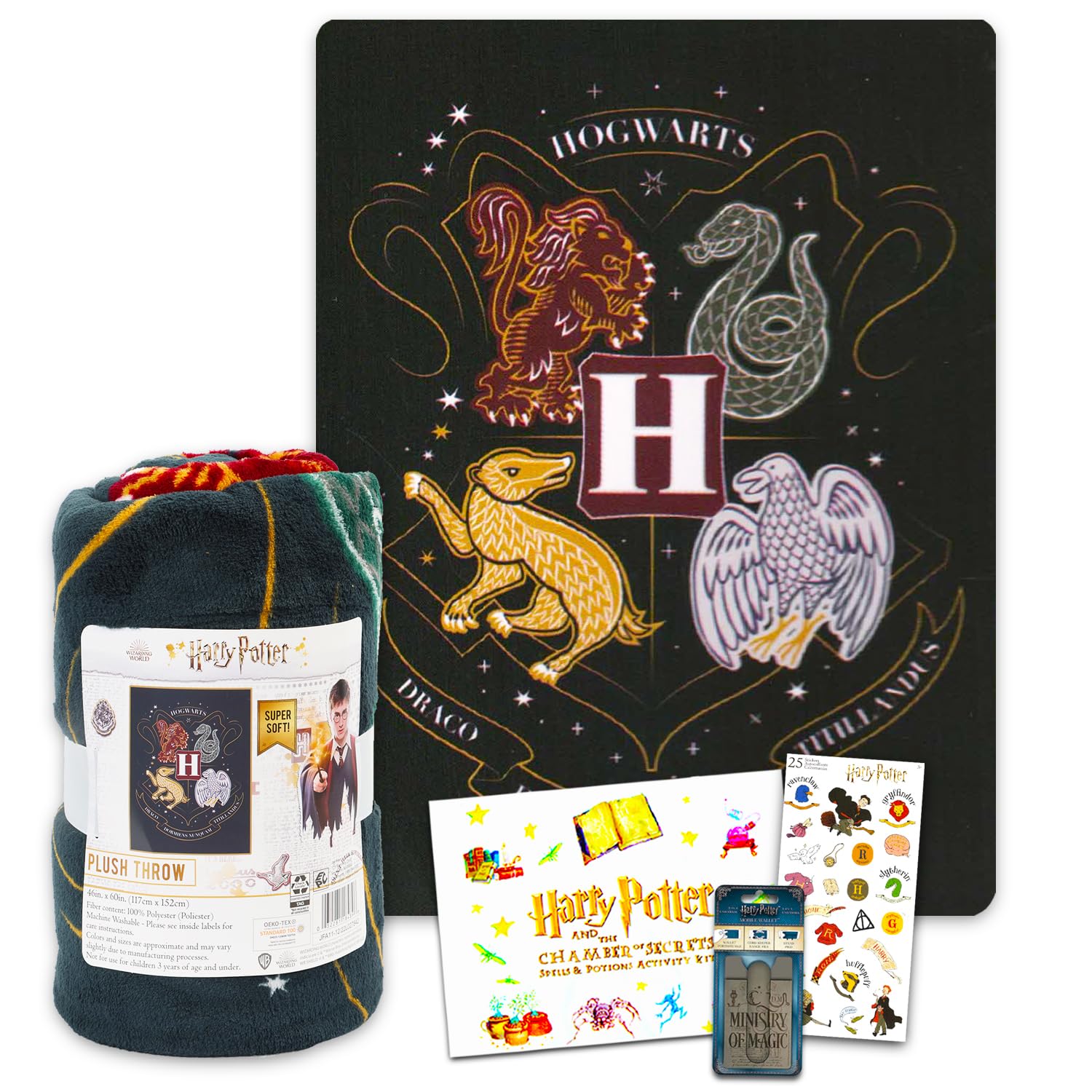 Harry Potter Throw Blankets for Kids - Harry Potter Blanket Hogwarts Bundle includes 46" x 60" Harry Potter Plush Throw Blanket Plus Magic Kit, Stickers, More | Harry Potter Blanket for Kids