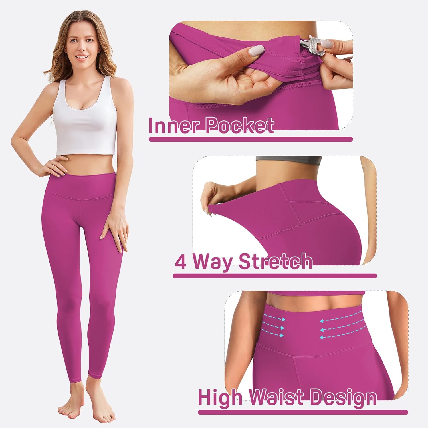 Desol 25”/28” Yoga Leggings with Pockets for Women, Fleece Lined High Waisted Workout Pants, Tummy Control Butt Lifting - Image 5