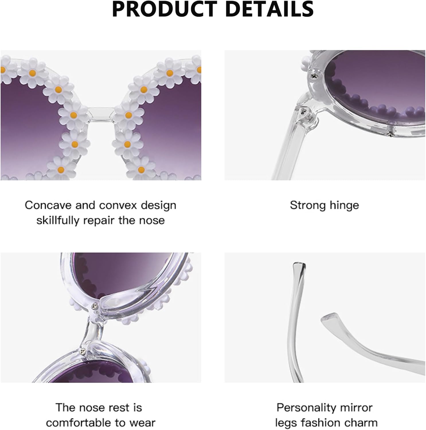 Round Flower Sunglasses for Women Retro Daisy Cute Glasses UV 400 Protection Flower Shaped Glasses for Outdoor Beach - Image 4