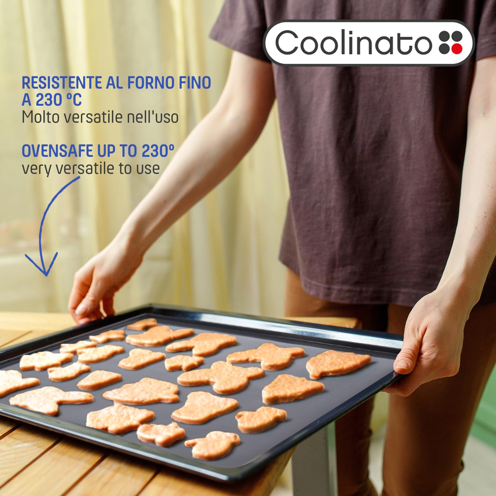 Coolinato - Set di 2 tappetini forno silicone con bordo grigio - Base in silicone platinico ribordata anti-sgocciolamento 36,5x27x1cm resistente al forno fino a 230°C e antiaderente incl. 4 ricette