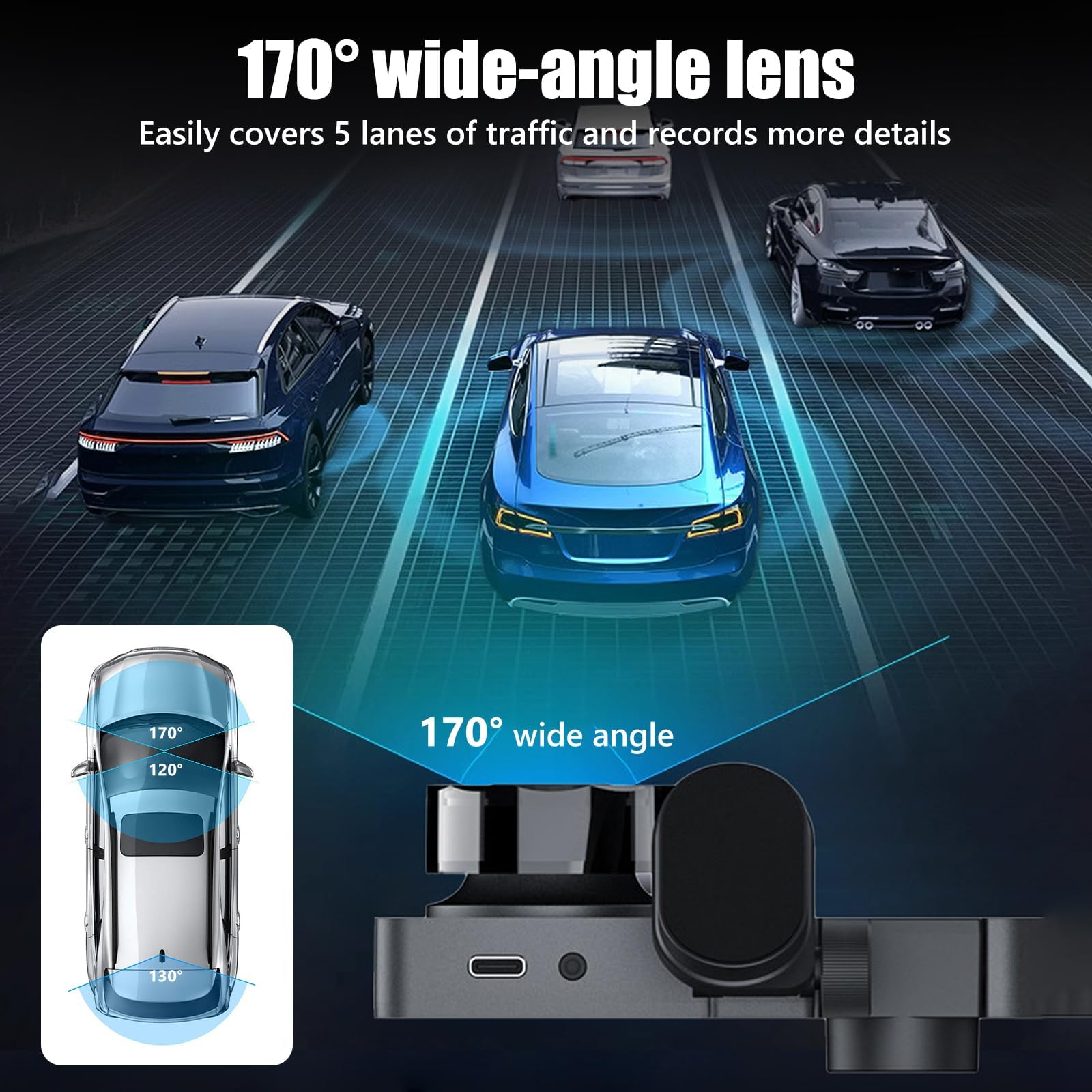 1080P Dashcam Voiture Avant Arrière Intérieur, avec Carte SD 32GB, Caméra de Voiture avec Surveillance de Stationnement, Détection de Mouvement, 170° Grand Angle 3 Canaux 24H (Version WiFi)