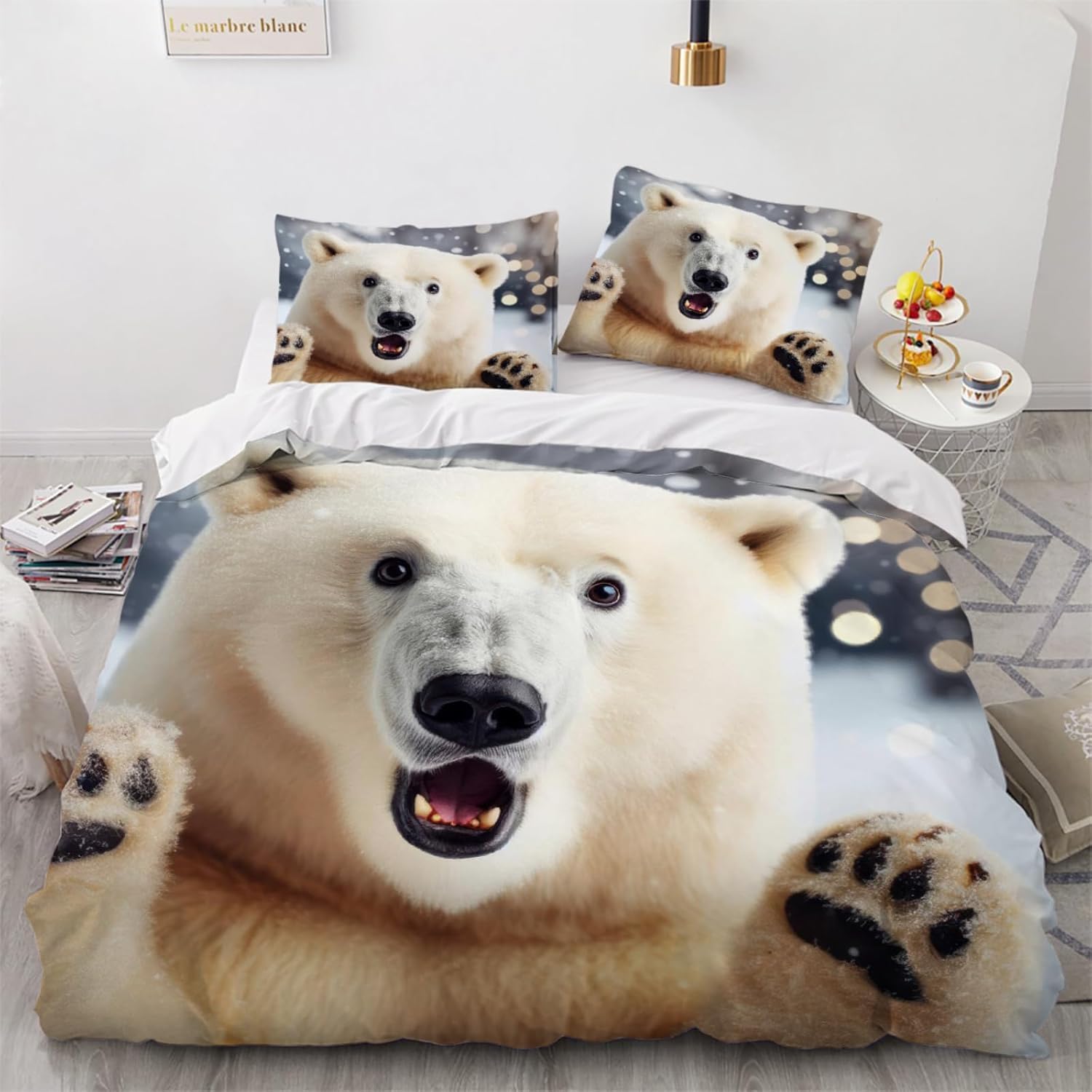 Housse de couette 220x240 ours polaire en microfibre premium 3D