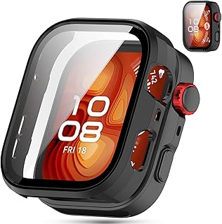 Dl3 Mobilak Case Compatible with Huawei Watch Fit 4 Pro, Full Coverage Slim Hard Case Protective Bumper Built-in Tempered Glass Screen Protector Shell for Huawei Watch Fit 4 Pro (Black)