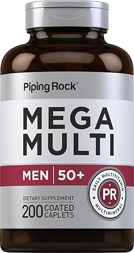 Piping Rock Multivitamínico para hombres de 50 años en adelante 200 cápsulas Mega Men Multivitaminas Mega Men 50 Plus Multivitamínico diario