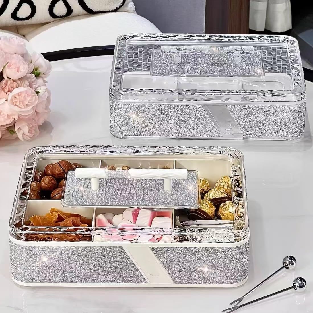 Deoxys Divided Serving Tray with Handle, 6 Compartments Snack Box for Candy, Nuts, Cookies, Fruit, Snacks Platters, Party Favor, Wedding, Home Decor-image-45