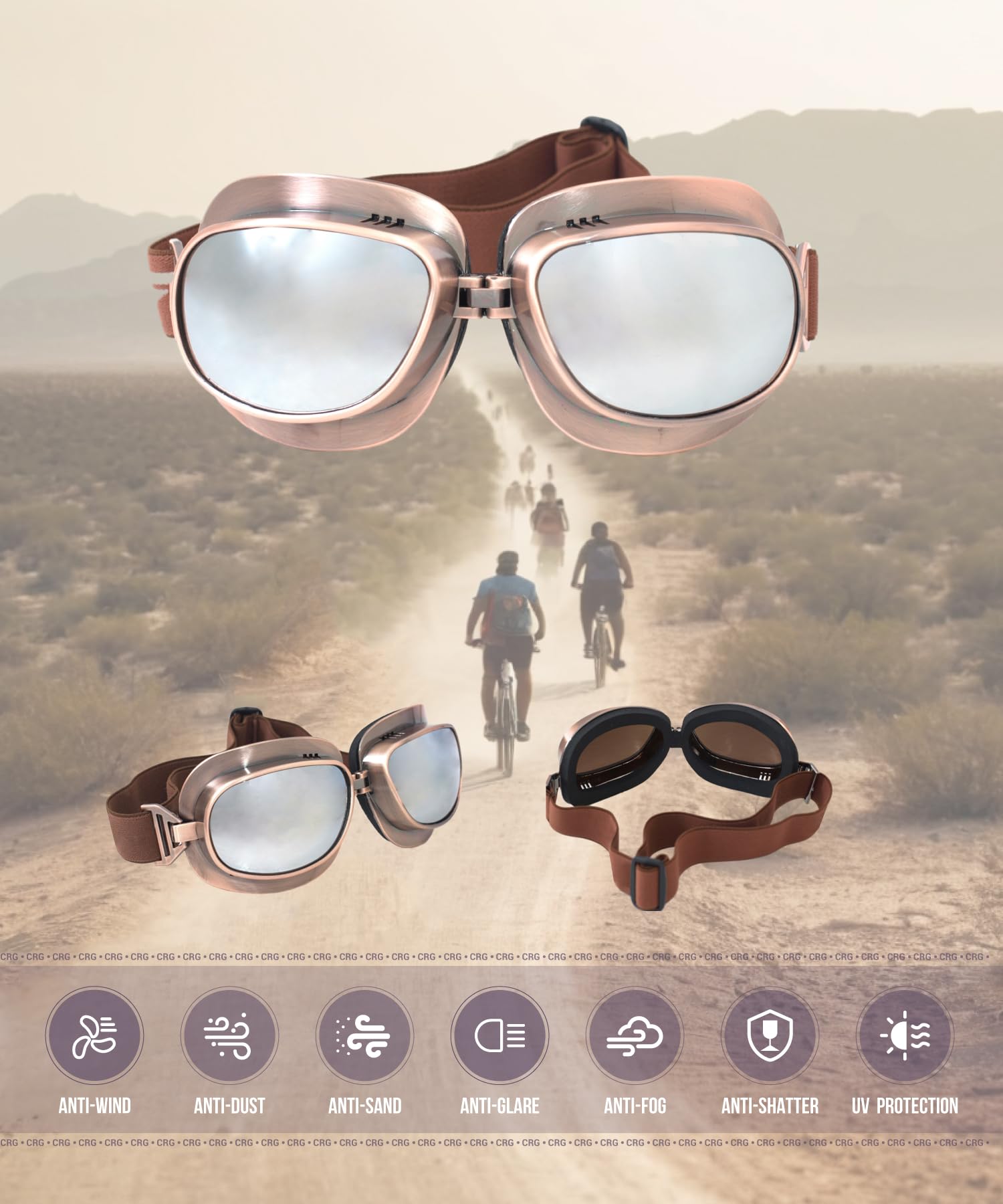 CRG Sports T04 T04ST - Gafas de moto estilo piloto estilo vintage para motocicleta, motocicleta, motocicleta, motocicleta, scooter