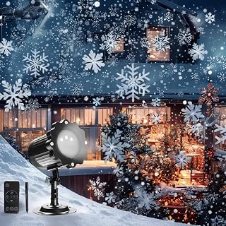 Christmas Snow Projector Lights Outdoor, Highlight Dynamic LED Snowflake Light Projection, Waterproof Snowfall Spotlight Lighting for Xmas Holiday Wedding Party Home Garden Landscape, with RF Control