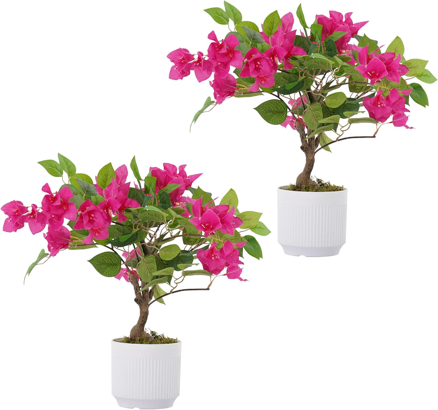 2 Pack Artificial Bougainvillea Tree, 2FT Faux Bougainvillea Plant with Vibrant Pink Flowers, Potted Fake Tree for Indoor Outdoor Home Office Garden Porch Decoration