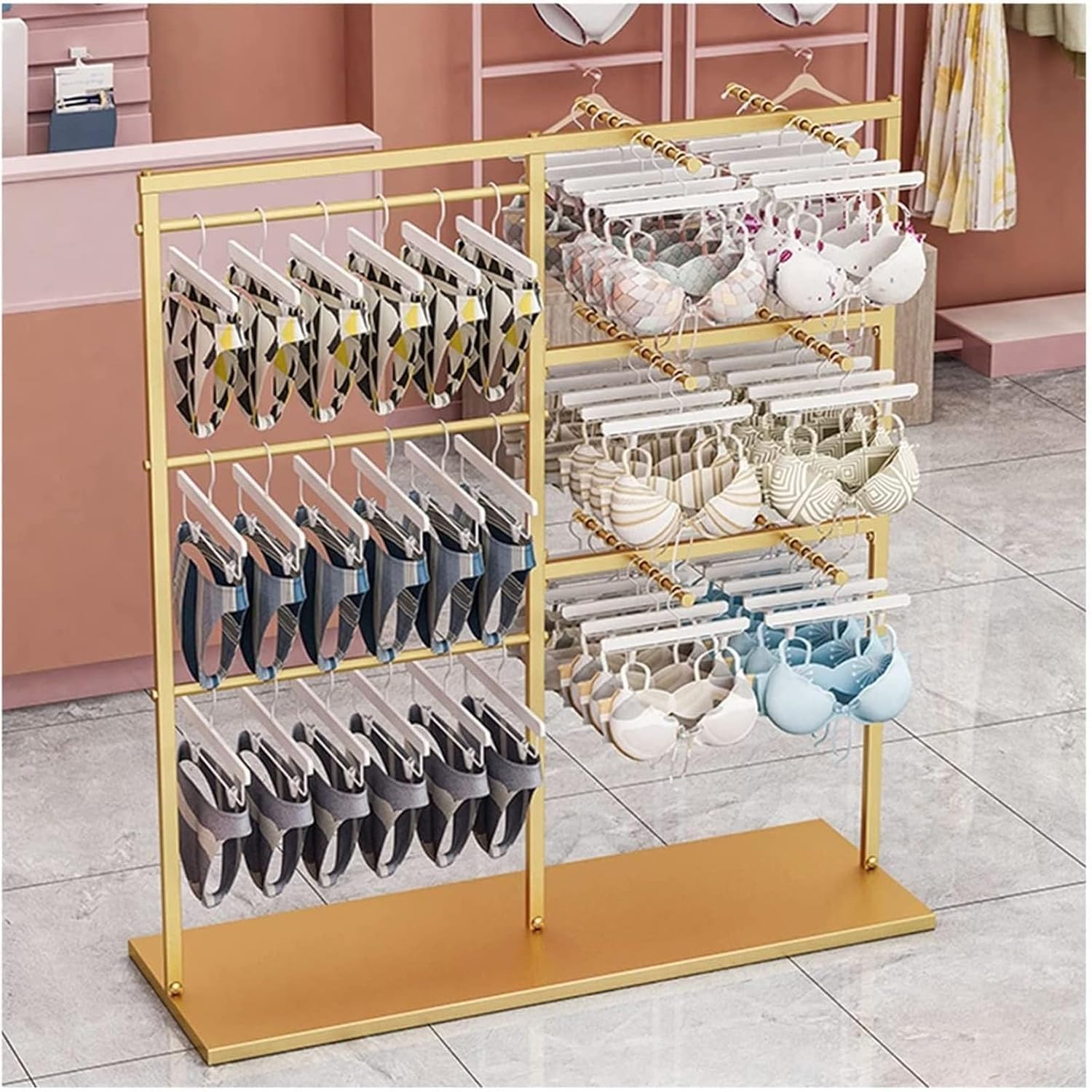 Elzey Gold Adjustable Clothing Storage Rack, Wall Mounted Hanger, Independent Clothing Store Boutique Retail Lingerie Hanger (Color : Size : 150X40x130cm)