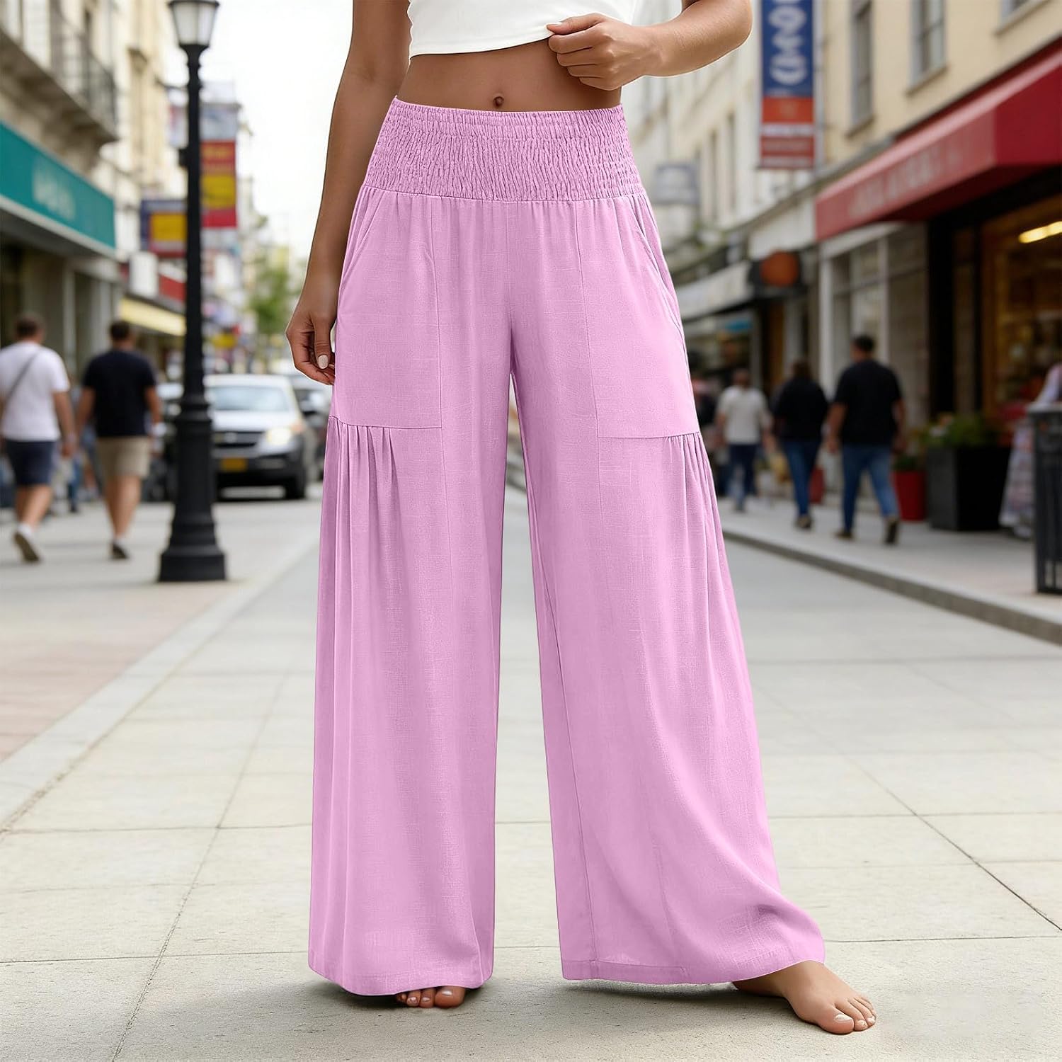Women Wide Leg Work Pants High Waisted Baggy Loose Casual Trousers with Pockets Beach Vacation Outfits Clothes