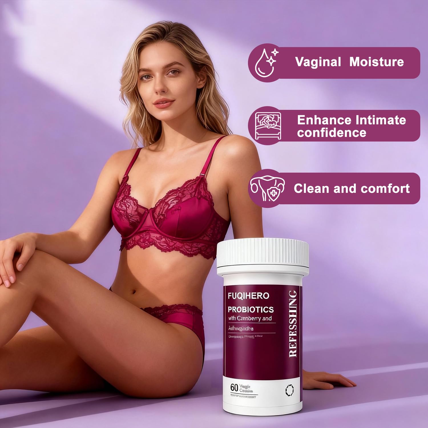 Vaginal Probiotics for Women - Vaginal Moisturizer,Supports Vaginal Health,Moisture,clean,pH Balance,Fights Itch,Odor & Yeast,Enhances Intimate Wellness,Probiotics,Ashwagandha,Cranberry 60 Ct