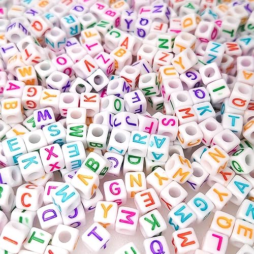 500 cuentas de letras acrílicas de cubo blanco de 0.236 x 0.236 pulgadas, formas mixtas de plástico, cuentas sueltas de bricolaje para hacer joyas,