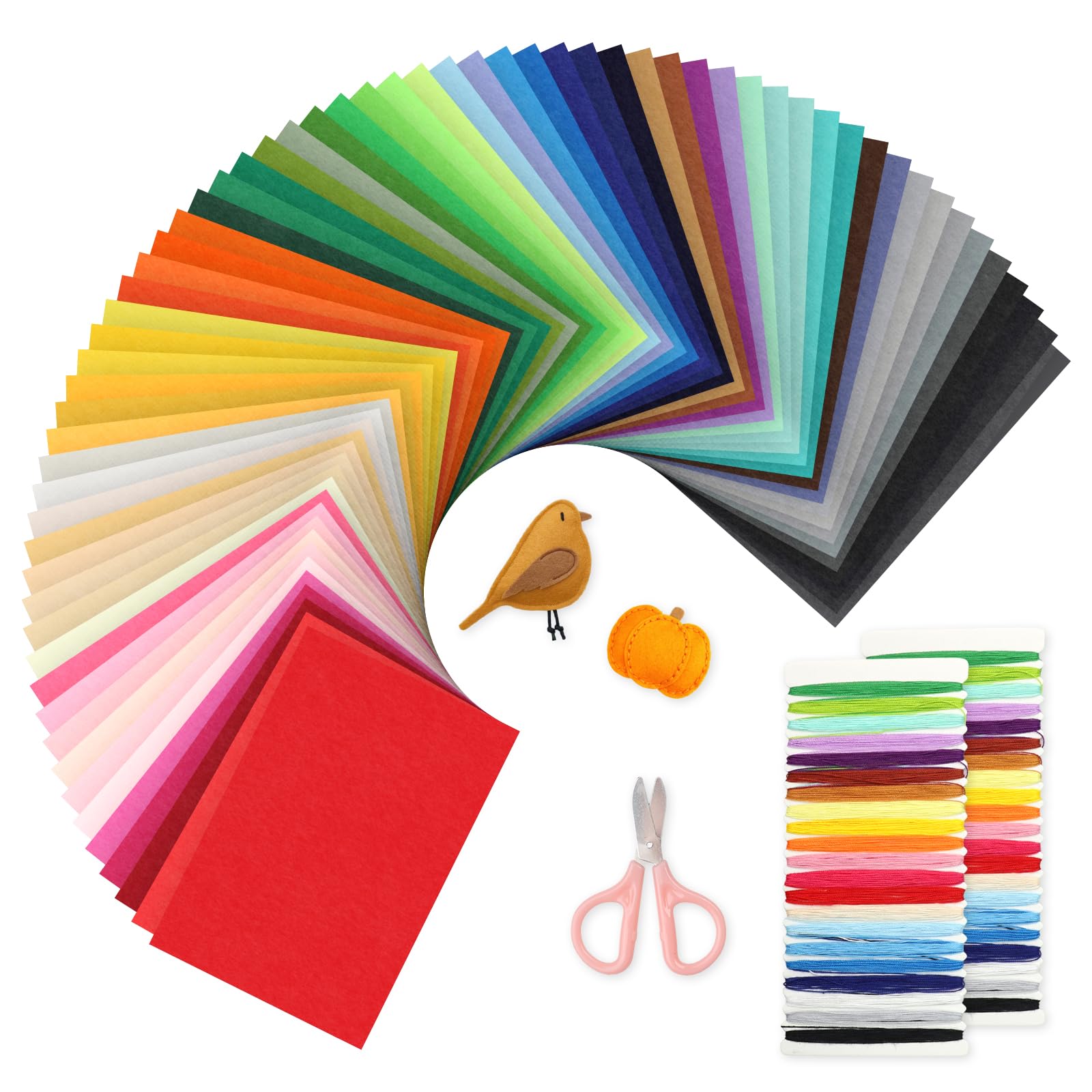 Molirex 66 Pcs Felt Fabric Sheets 30 x 20 cm Polyester Assorted Coloured Felt Sheets Squares with Sewing Accessories for Crafts DIY Sewing Patchwork Craftwork