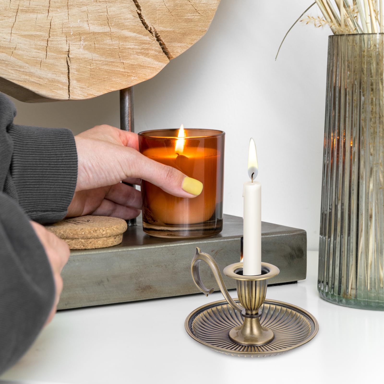Healifty Portacandele vintage in metallo con maniglia, per matrimoni, feste, casa, bronzatura