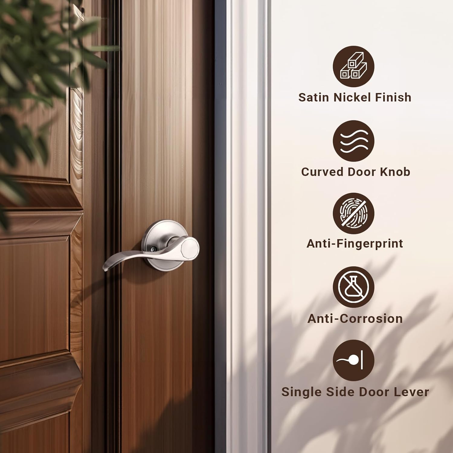 Knobonly 5 Pack Left Handed Dummy Levers Single Side Satin Nickel Finish Single Side Pull/Push Function Wave Style