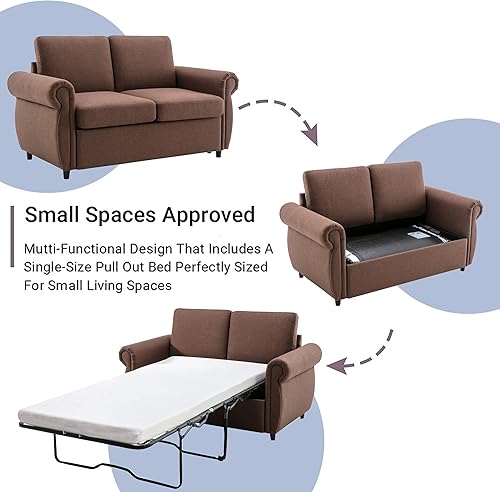 Miniatura 107 de Sofá cama biplaza de terciopelo convertible y moderno con cama desplegable, respaldo ajustable y 2 almohadas lumbares, para espacios pequeños (gris
