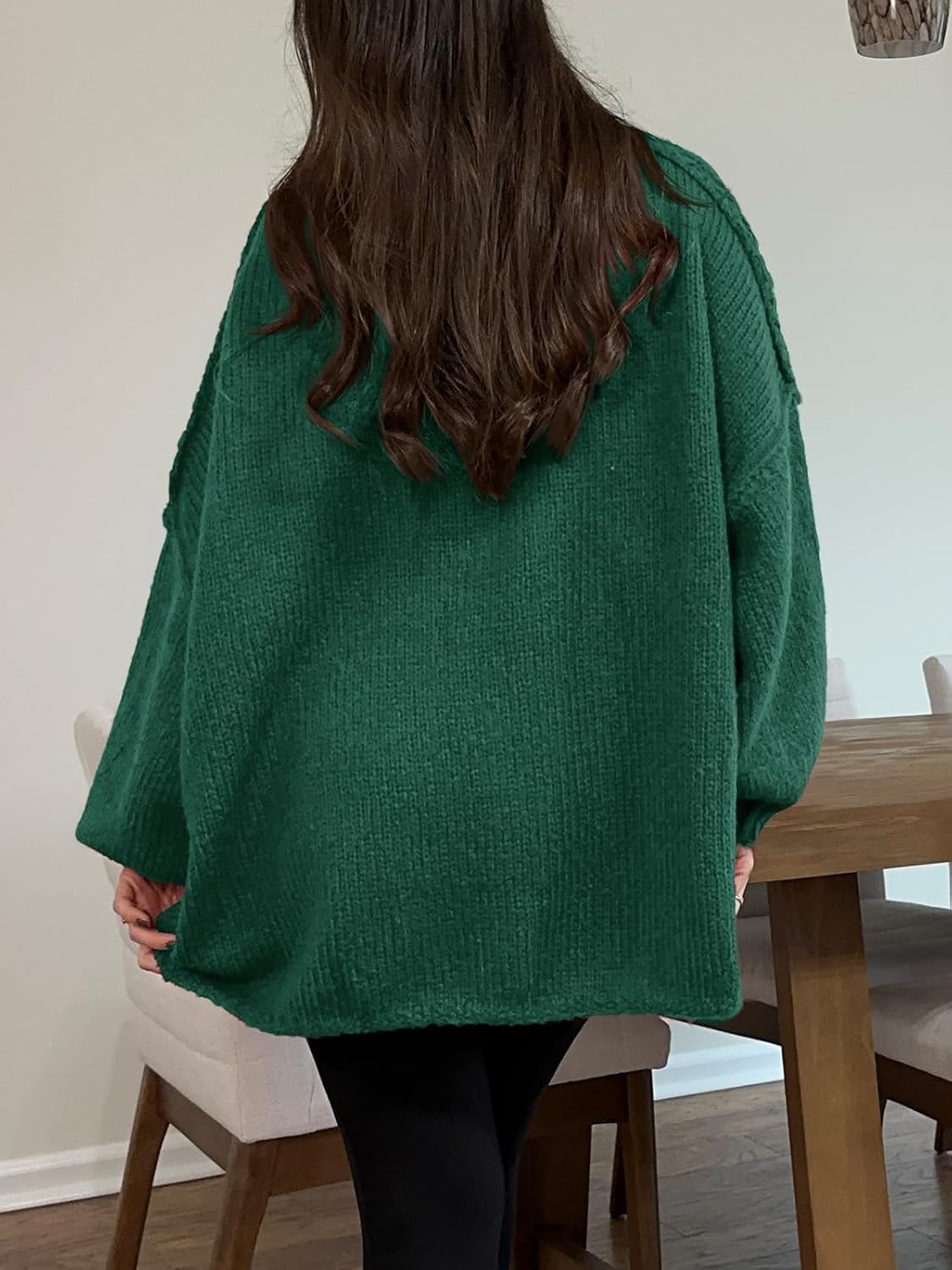 Saodimallsu Womens Oversized Sweater Chunky Crew Neck Long Lantern Sleeve Knit Fall Trendy Tunic Sweaters Top - Image 5