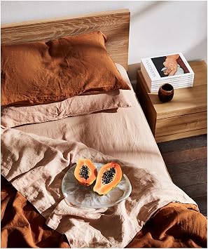 Linen Bedding Set for Bedroom, Soft Quilt Cover and Pillowcase for Double Bed, Home Comefortable, Duvet Cover NO Sheet,Bedding SetBrown,Queen Size 3pcs