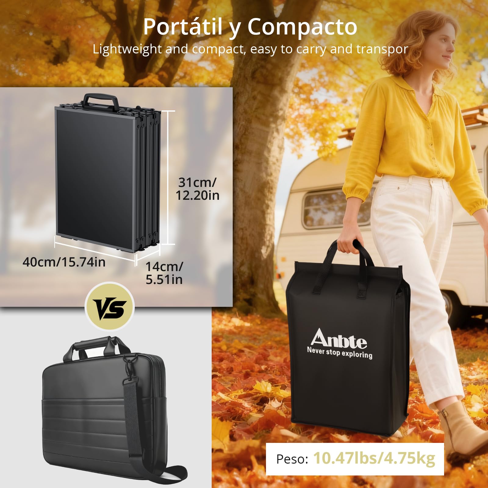 Anbte Mesa Plegable Camping 116 x 40 x 26/48/70cm Ajustable Altura Negro | con Red de Almacenamiento Mesas de Acampad Portátil Mesa Playa Aluminio Impermeable Negro para Terraza Playa Exterior BBQ
