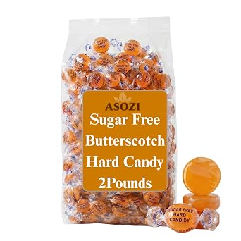 Sugar Free Butterscotch Hard Candy - 2lb of Sugar Free Hard Candy Individually Wrapped - Classic Buttery Sweetness, Perfect for Gatherings or Guilt-Free Treats