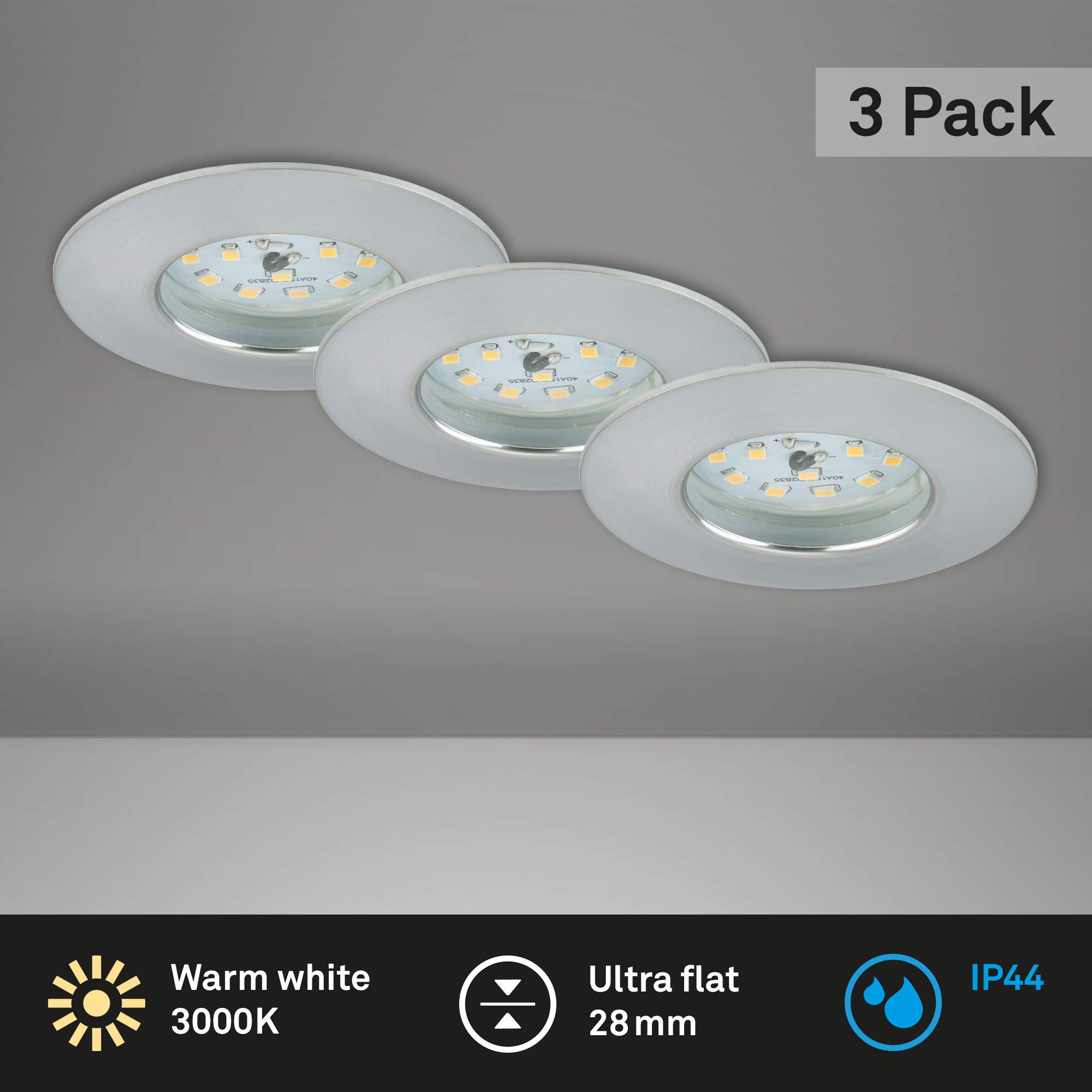 Briloner Leuchten Luminaires encastrés LED lot de 3 plafonniers 5W 400lm 3000K IP44 aluminium 75x28mm