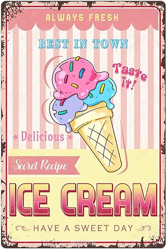 Cartel de metal con diseño de helado divertido y retro impreso, arte decorativo de pared, letrero colorido, casa de campo, cocina, panadería, bar,